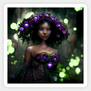 Girl with Glowing Purple Flowers - best selling Sticker